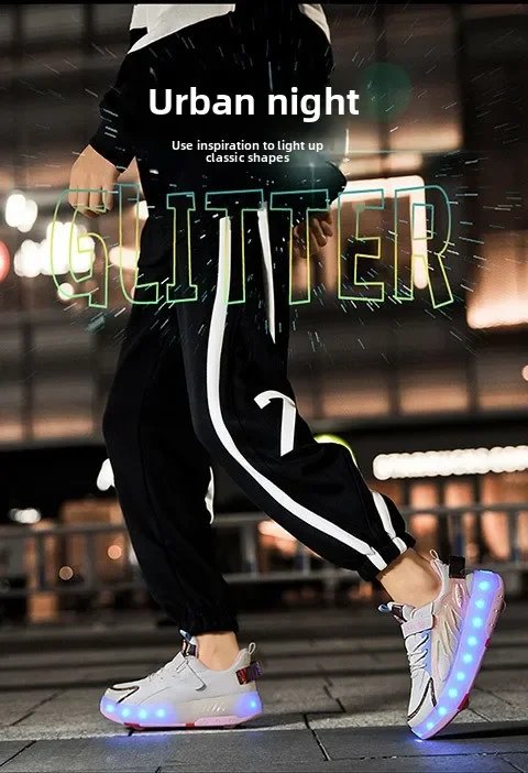 Children's LED luminous roller skates 4-wheel running parkour deformation skates boys and girls detachable casual shoes Children's LED luminous roller skates 4-wheel running parkour deformation skates boys and girls detachable casual shoes