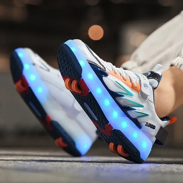 Children's LED luminous roller skates 4-wheel running parkour deformation skates boys and girls detachable casual shoes