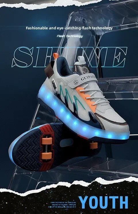 Children's LED luminous roller skates 4-wheel running parkour deformation skates boys and girls detachable casual shoes Children's LED luminous roller skates 4-wheel running parkour deformation skates boys and girls detachable casual shoes
