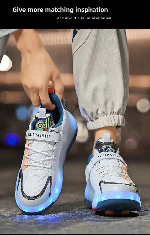 Children's LED luminous roller skates 4-wheel running parkour deformation skates boys and girls detachable casual shoes Children's LED luminous roller skates 4-wheel running parkour deformation skates boys and girls detachable casual shoes