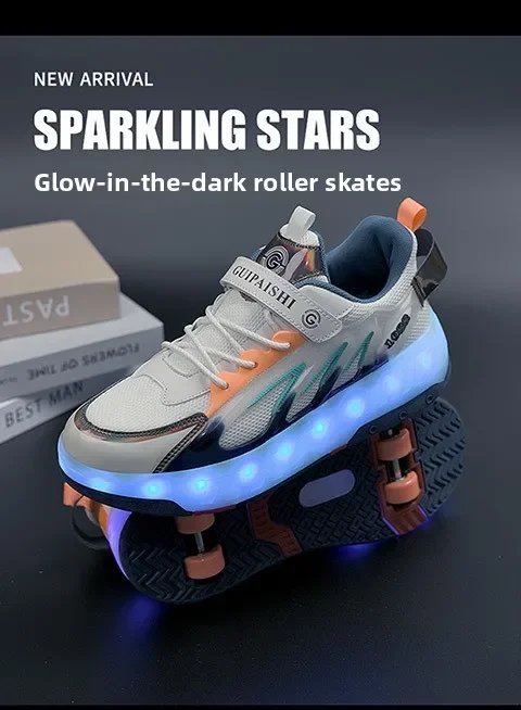 Children's LED luminous roller skates 4-wheel running parkour deformation skates boys and girls detachable casual shoes Children's LED luminous roller skates 4-wheel running parkour deformation skates boys and girls detachable casual shoes