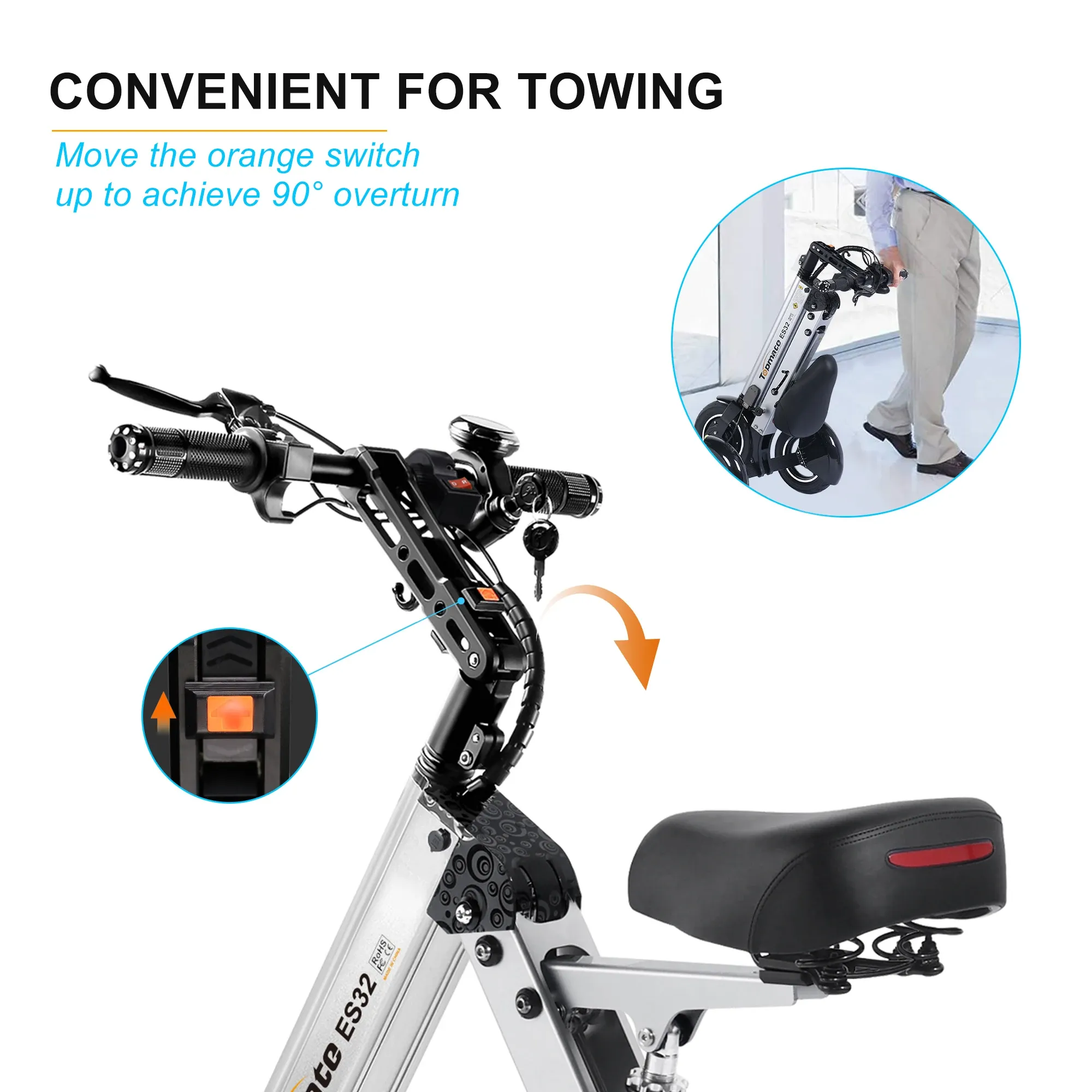 TopMate ES32 Electric Scooter 3 Wheels Foldable Trike with Seat for Adults, Light Weight Mobility with Reverse Function and Key - Image 4