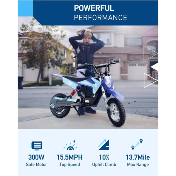 Hiboy 36V&300W Electric Motorcycle - Up to 15.5MPH & 13.7 Miles Long-Range, 3-Speed Modes Electric Dirt Bike for Kids Ages 3-10 - Image 3
