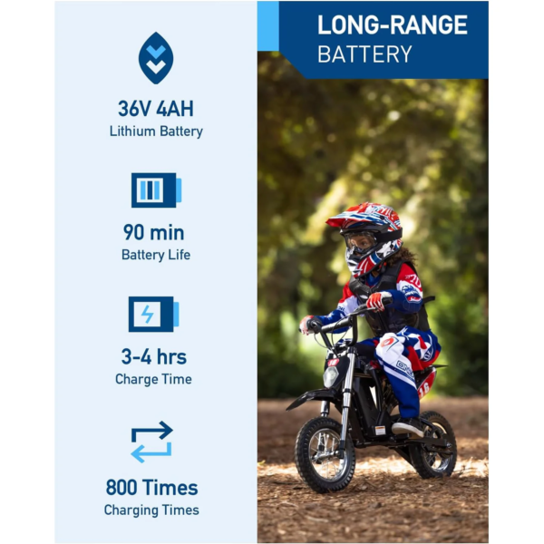 Hiboy 36V&300W Electric Motorcycle - Up to 15.5MPH & 13.7 Miles Long-Range, 3-Speed Modes Electric Dirt Bike for Kids Ages 3-10 - Image 4