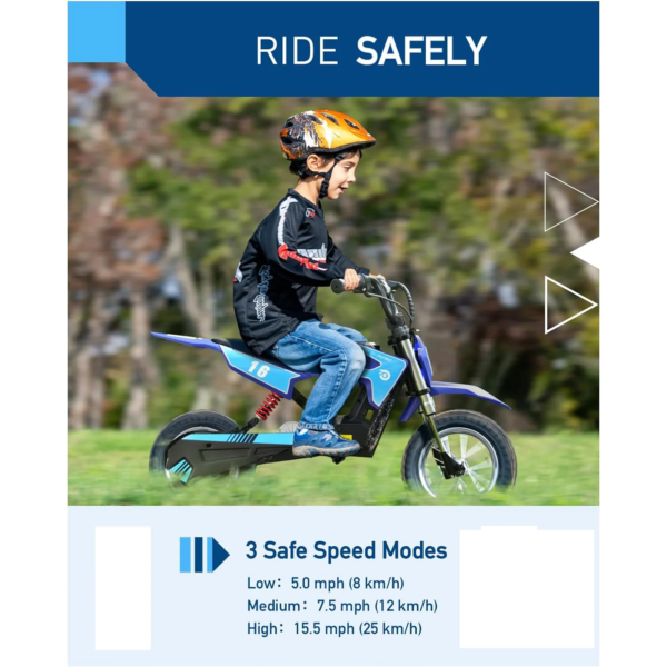 Hiboy 36V&300W Electric Motorcycle - Up to 15.5MPH & 13.7 Miles Long-Range, 3-Speed Modes Electric Dirt Bike for Kids Ages 3-10 - Image 6
