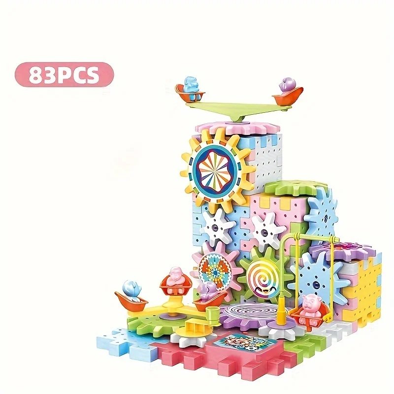 Gear Rail Car Kids Electric Gear Building Toy Set Motorized Spinning Gears Big Building Blocks STEM Construction Toy Set Gifts
