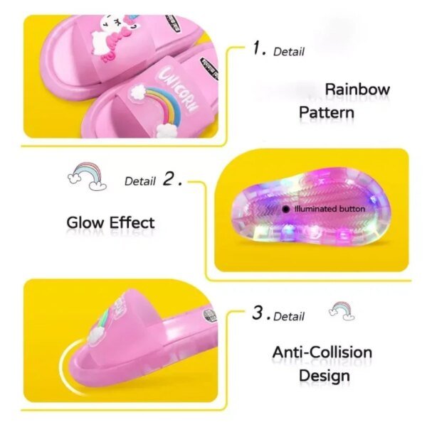 Children‘s Boys Girls Slippers Cartoon Unicorn Animals Prints Shoes Lighted Fashion Cute Shoes Bathroom Kids Toddler Slippers - Image 5