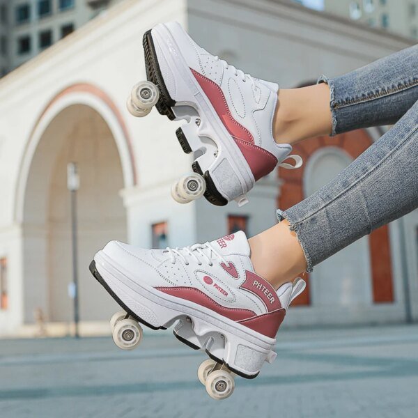 Deformation Skating Shoes, Kids Adults Unisex Roller Skating Shoes, 4 Wheels Roller Skates, Street Urban Fitness Skating Shoes - Image 3