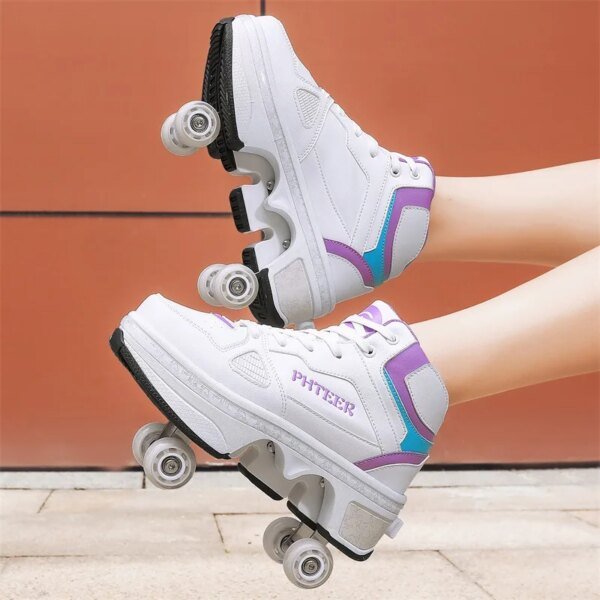 Deformation Skating Shoes, Kids Adults Unisex Roller Skating Shoes, 4 Wheels Roller Skates, Street Urban Fitness Skating Shoes - Image 5