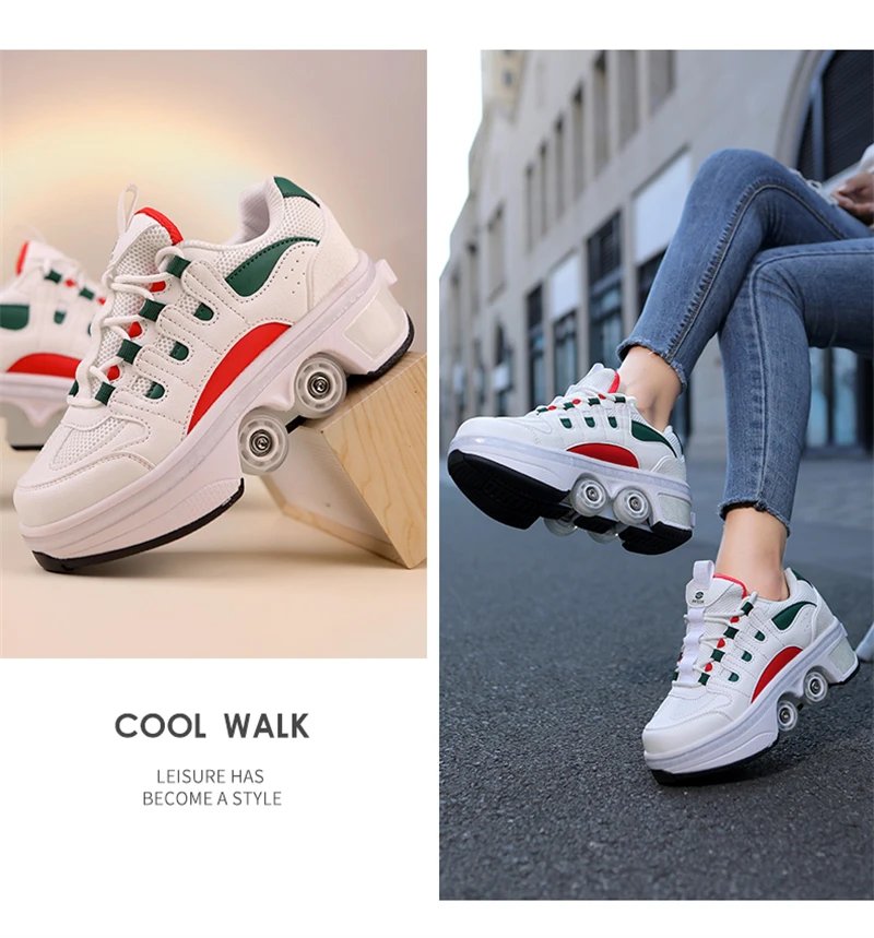 Deformation Parkour Shoes, Kids Adults Unisex Roller Skating Shoes, 4 Wheels Roller Skates, Street Urban Fitness Skating Shoes