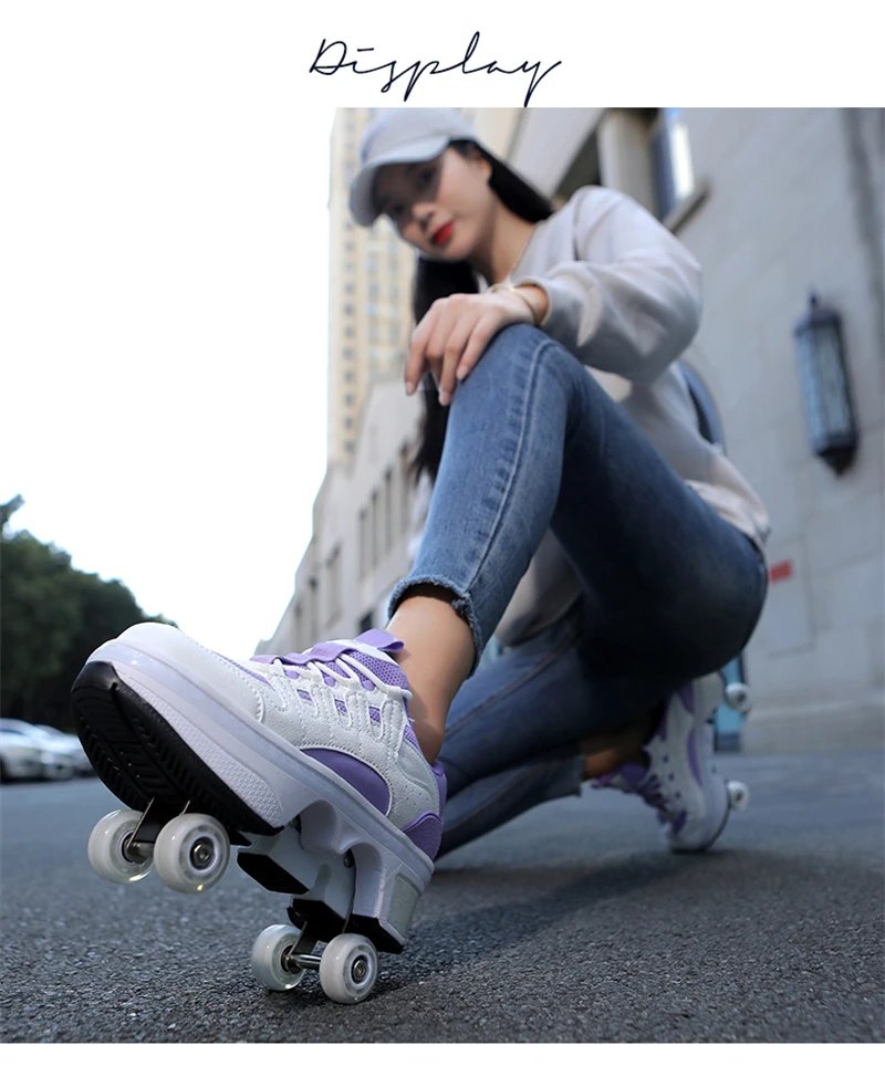 Deformation Parkour Shoes, Kids Adults Unisex Roller Skating Shoes, 4 Wheels Roller Skates, Street Urban Fitness Skating Shoes