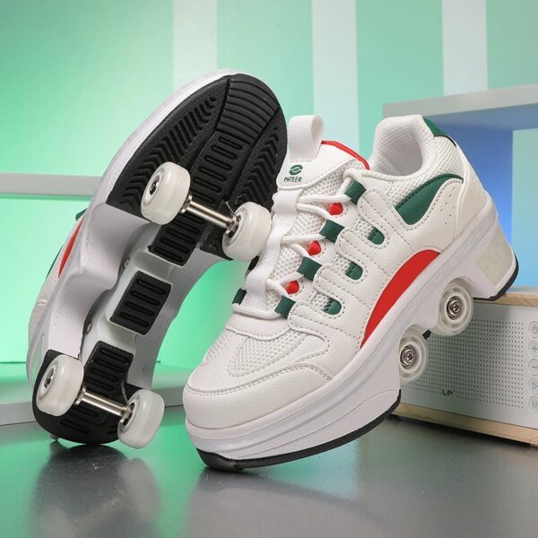 Deformation Skating Shoes, Kids Adults Unisex Roller Skating Shoes, 4 Wheels Roller Skates, Street Urban Fitness Skating Shoes