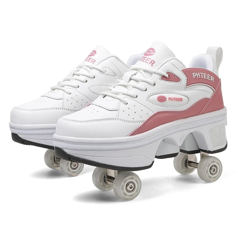 Deformation Parkour Shoes, Kids Adults Unisex Roller Skating Shoes, 4 Wheels Roller Skates, Street Urban Fitness Skating Shoes