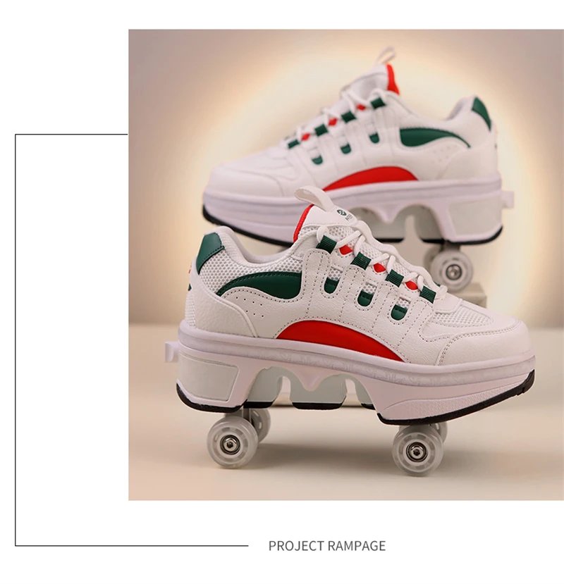 Deformation Parkour Shoes, Kids Adults Unisex Roller Skating Shoes, 4 Wheels Roller Skates, Street Urban Fitness Skating Shoes