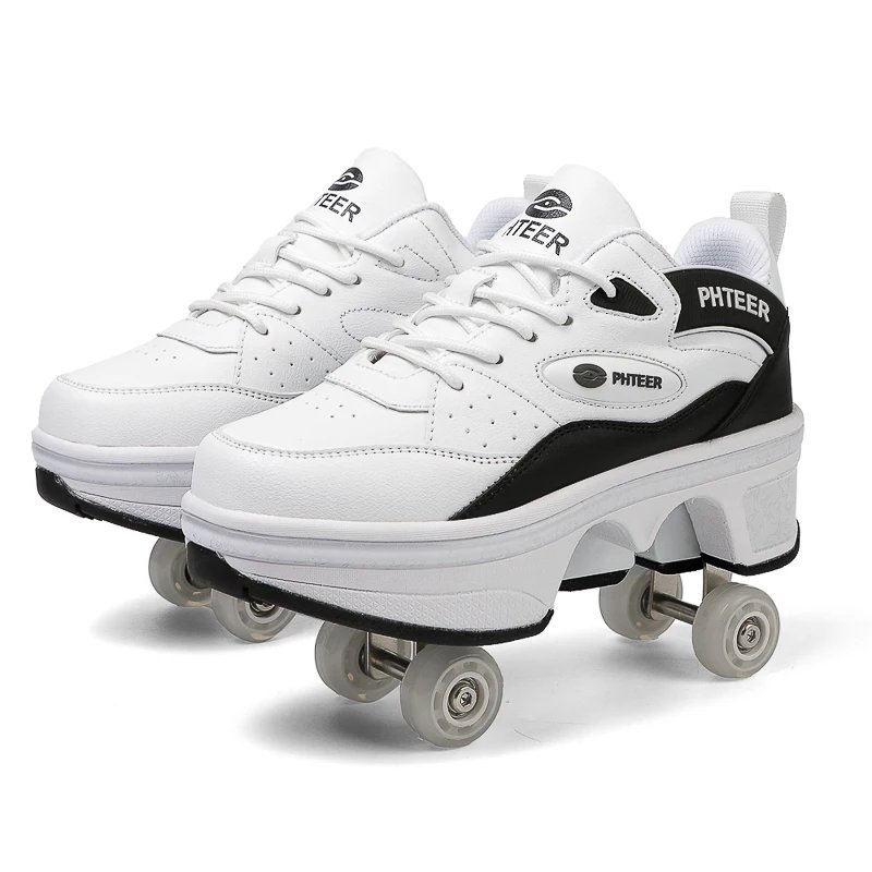 Deformation Parkour Shoes, Kids Adults Unisex Roller Skating Shoes, 4 Wheels Roller Skates, Street Urban Fitness Skating Shoes