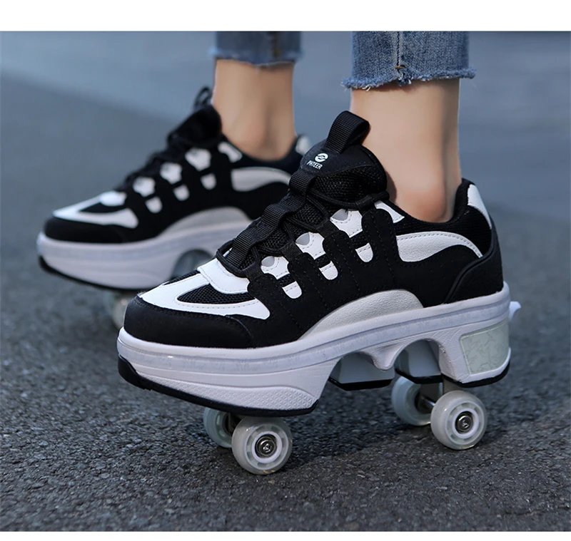 Deformation Parkour Shoes, Kids Adults Unisex Roller Skating Shoes, 4 Wheels Roller Skates, Street Urban Fitness Skating Shoes