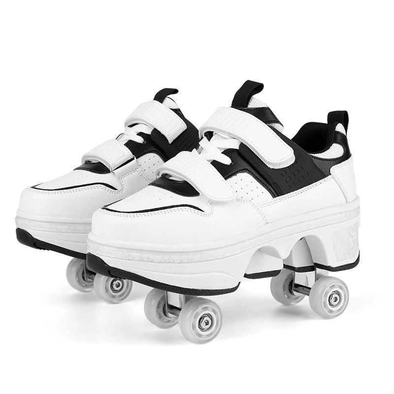 Deformation Parkour Shoes, Kids Adults Unisex Roller Skating Shoes, 4 Wheels Roller Skates, Street Urban Fitness Skating Shoes