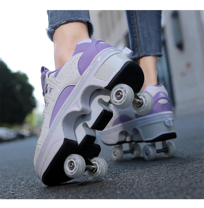 Deformation Parkour Shoes, Kids Adults Unisex Roller Skating Shoes, 4 Wheels Roller Skates, Street Urban Fitness Skating Shoes