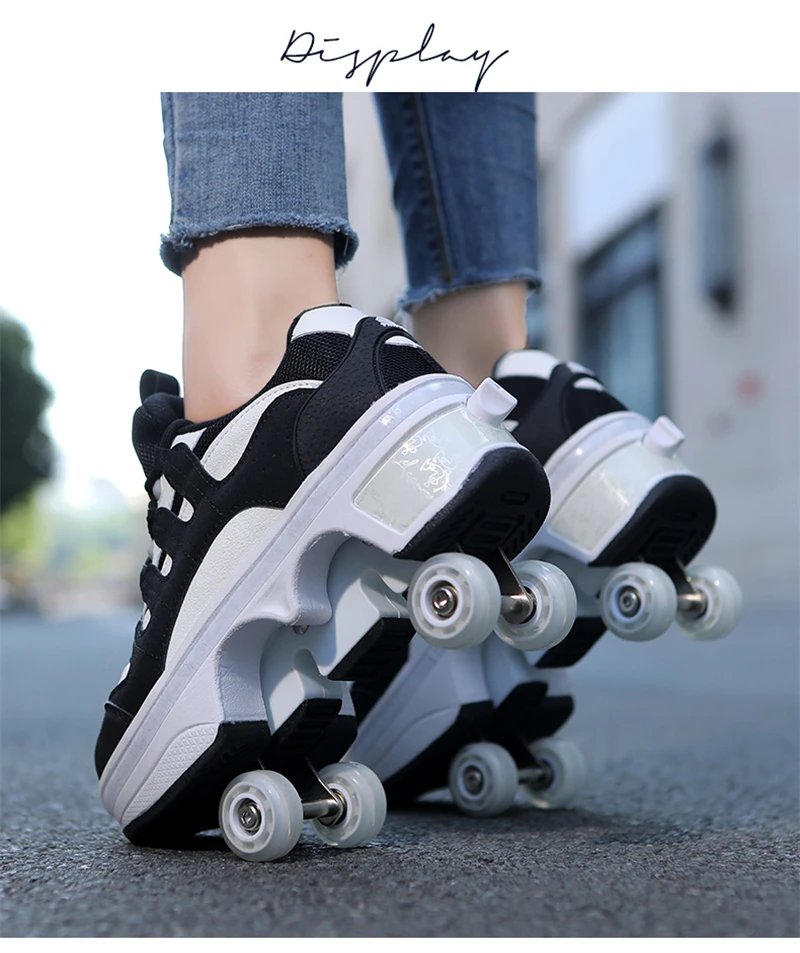 Deformation Parkour Shoes, Kids Adults Unisex Roller Skating Shoes, 4 Wheels Roller Skates, Street Urban Fitness Skating Shoes