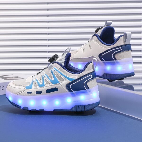 Children Four Wheels Luminous Glowing Sneakers Black Pink Led Light Roller Skate Shoes Kids Led Shoes Boys Girls USB Charging - Image 2