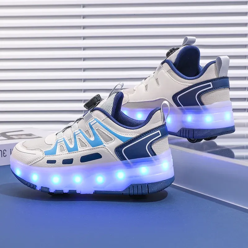 Children Four Wheels Luminous Glowing Sneakers Black Pink Led Light Roller Skate Shoes Kids Led Shoes Boys Girls USB Charging - Image 2