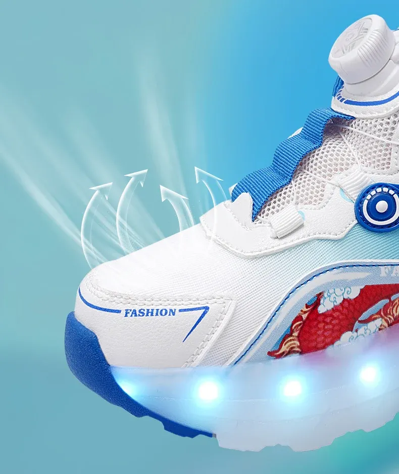 Children Four Wheels Luminous Glowing Sneakers Black Pink Led Light Roller Skate Shoes Kids Led Shoes Boys Girls USB Charging