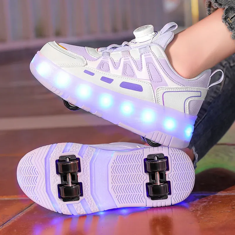 Children Four Wheels Luminous Glowing Sneakers Black Pink Led Light Roller Skate Shoes Kids Led Shoes Boys Girls USB Charging - Image 3
