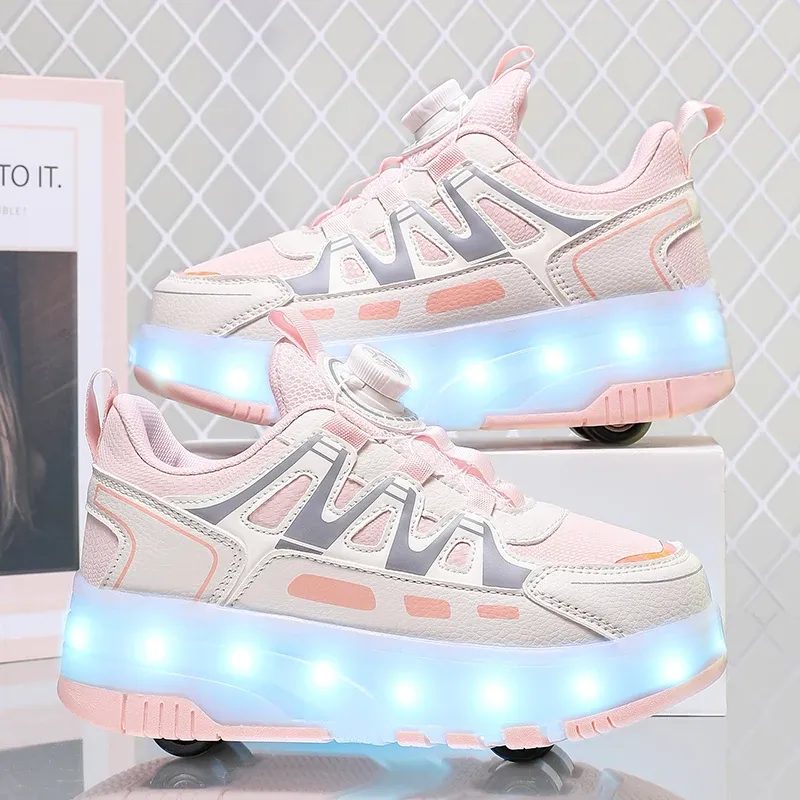 Children Four Wheels Luminous Glowing Sneakers Black Pink Led Light Roller Skate Shoes Kids Led Shoes Boys Girls USB Charging - Image 5