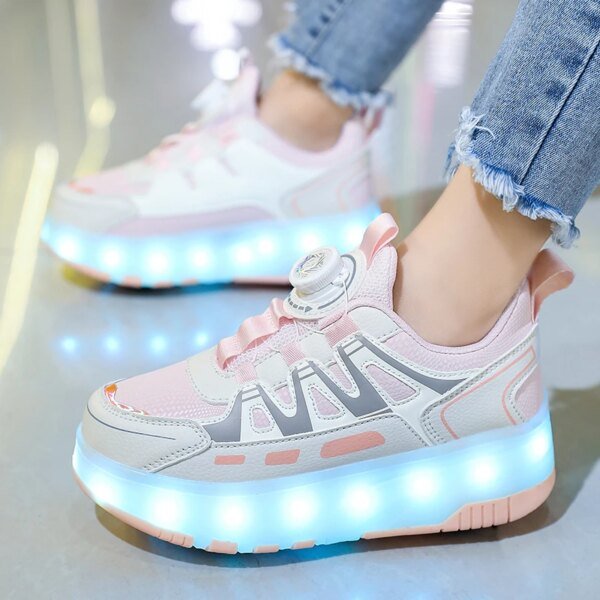 Children Four Wheels Luminous Glowing Sneakers Black Pink Led Light Roller Skate Shoes Kids Led Shoes Boys Girls USB Charging - Image 6
