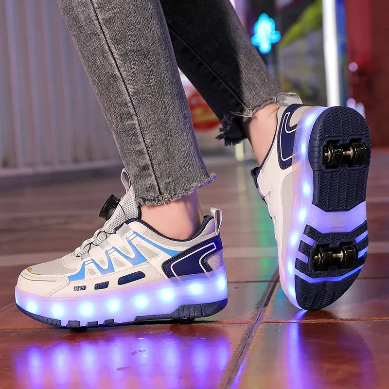 Children Four Wheels Luminous Glowing Sneakers Black Pink Led Light Roller Skate Shoes Kids Led Shoes Boys Girls USB Charging - Image 4