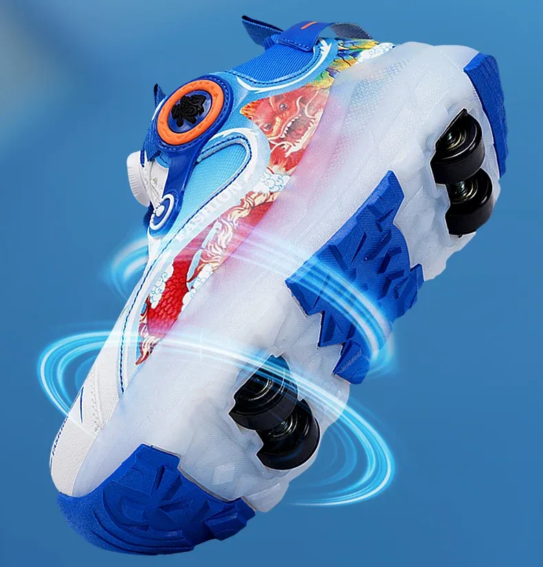 Children Four Wheels Luminous Glowing Sneakers Black Pink Led Light Roller Skate Shoes Kids Led Shoes Boys Girls USB Charging