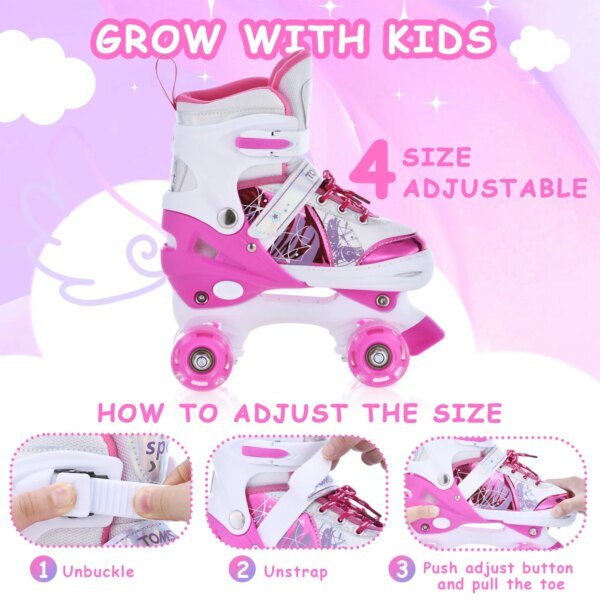 Roller Skates for Girls Boys for Kids 4 Size Adjustable Light Up - Image 3