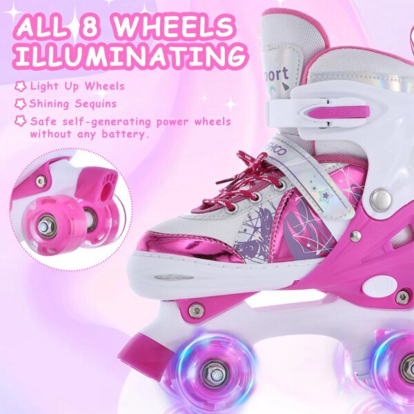 Roller Skates for Girls Boys for Kids 4 Size Adjustable Light Up - Image 4