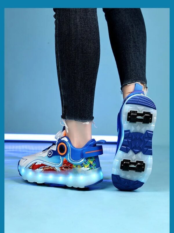 Children Four Wheels Luminous Glowing Roller Skating Shoes Fashion Outdoor Sports Walking Shoes LED Light Sneakers for Girls Boys - Image 5