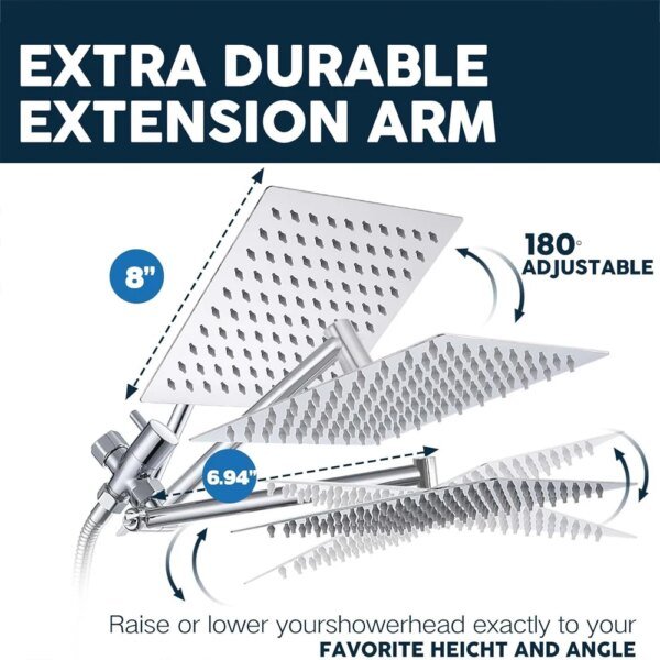 Shower Head Combo 8-12Inch High Pressure Rain Shower Head with Adjustable Extension Arm With 3-way Handheld Shower Spray - Image 4