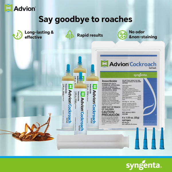 Advion Cockroach Gel Bait, 4 Tubes x 30-Grams, 1 Plunger and 4 Tips,  Indoor and Outdoor Use, Roach Killer Gel for American, Ger