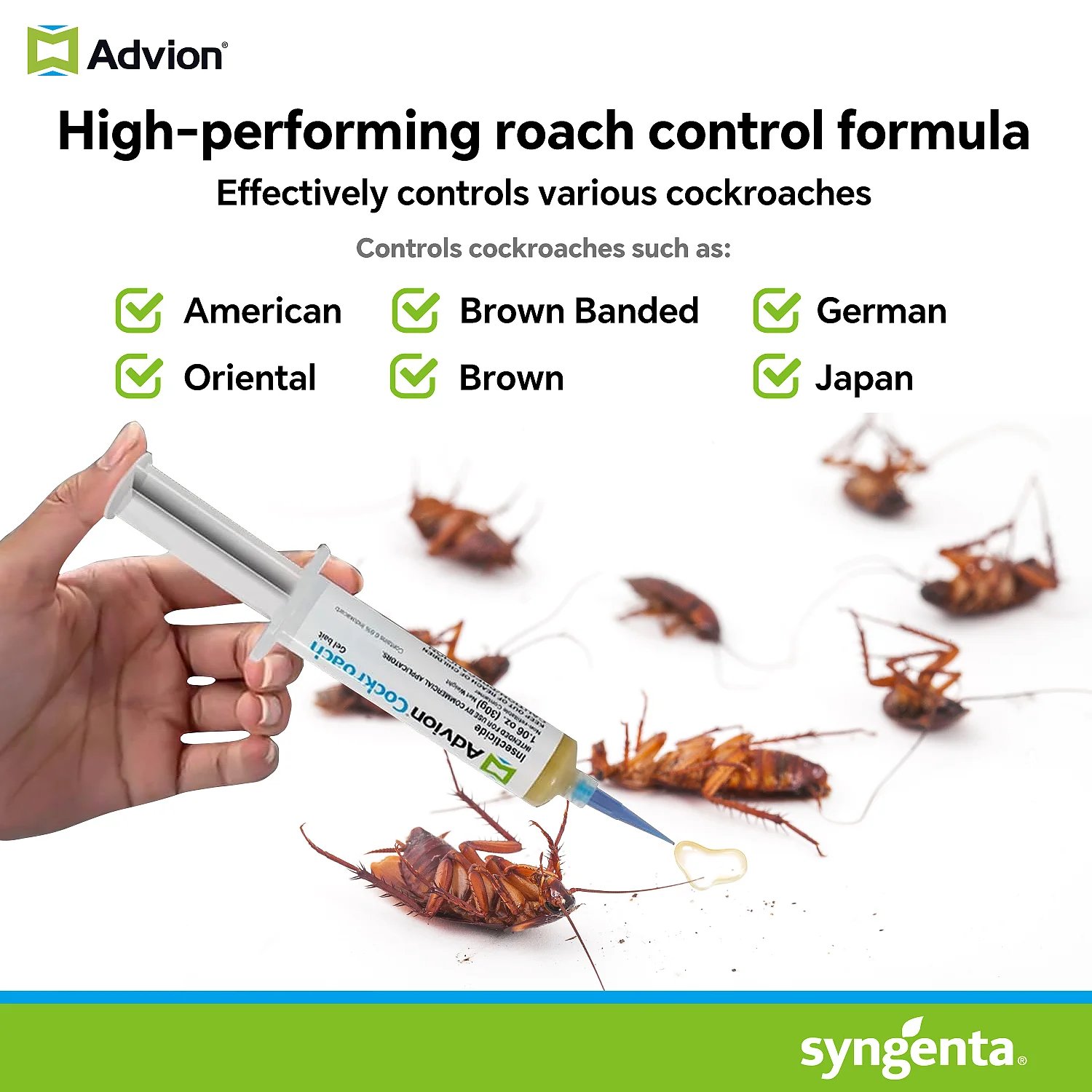 Advion Cockroach Gel Bait, 4 Tubes x 30-Grams, 1 Plunger and 4 Tips,  Indoor and Outdoor Use, Roach Killer Gel for American, Ger