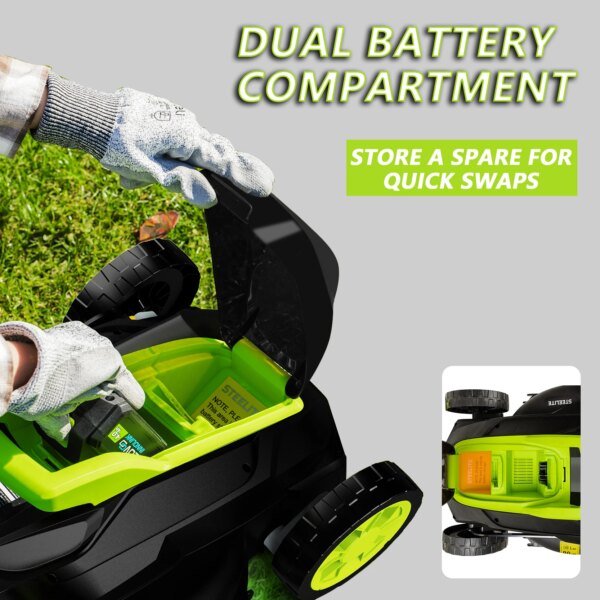 Deli 13" Electric Lawn Mower, 2-in-1 Lightweight Cordless Lawn Mower Brushless with 21V 4.0Ah Battery and Charger - Image 3