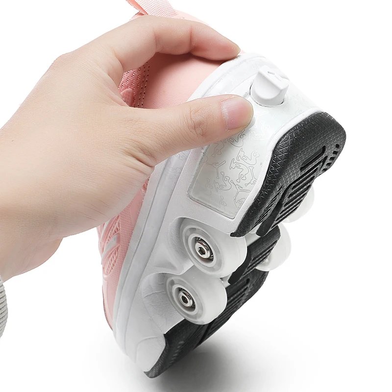 Double-Row Four-Wheel Roller Skating Shoes LED Flash Dual-Use Roller Shoes Men Women Casual Sneakers Sport Walking dog Shoes