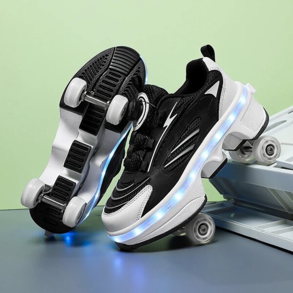 Double-Row Four-Wheel Roller Skating Shoes LED Flash Dual-Use Roller Shoes Men Women Casual Sneakers Sport Walking dog Shoes - Image 4