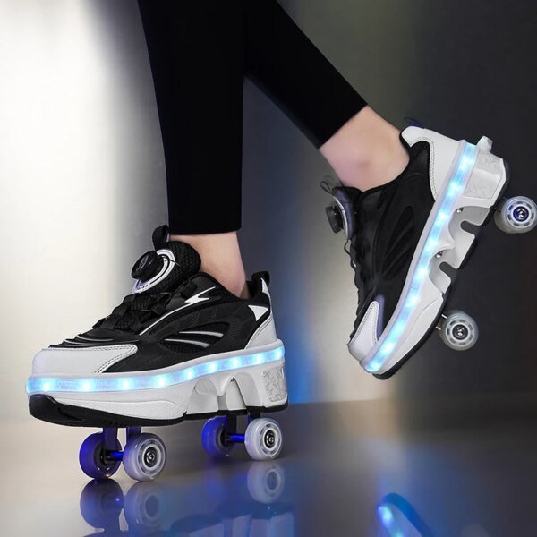 Double-Row Four-Wheel Roller Skating Shoes LED Flash Dual-Use Roller Shoes Men Women Casual Sneakers Sport Walking dog Shoes - Image 3
