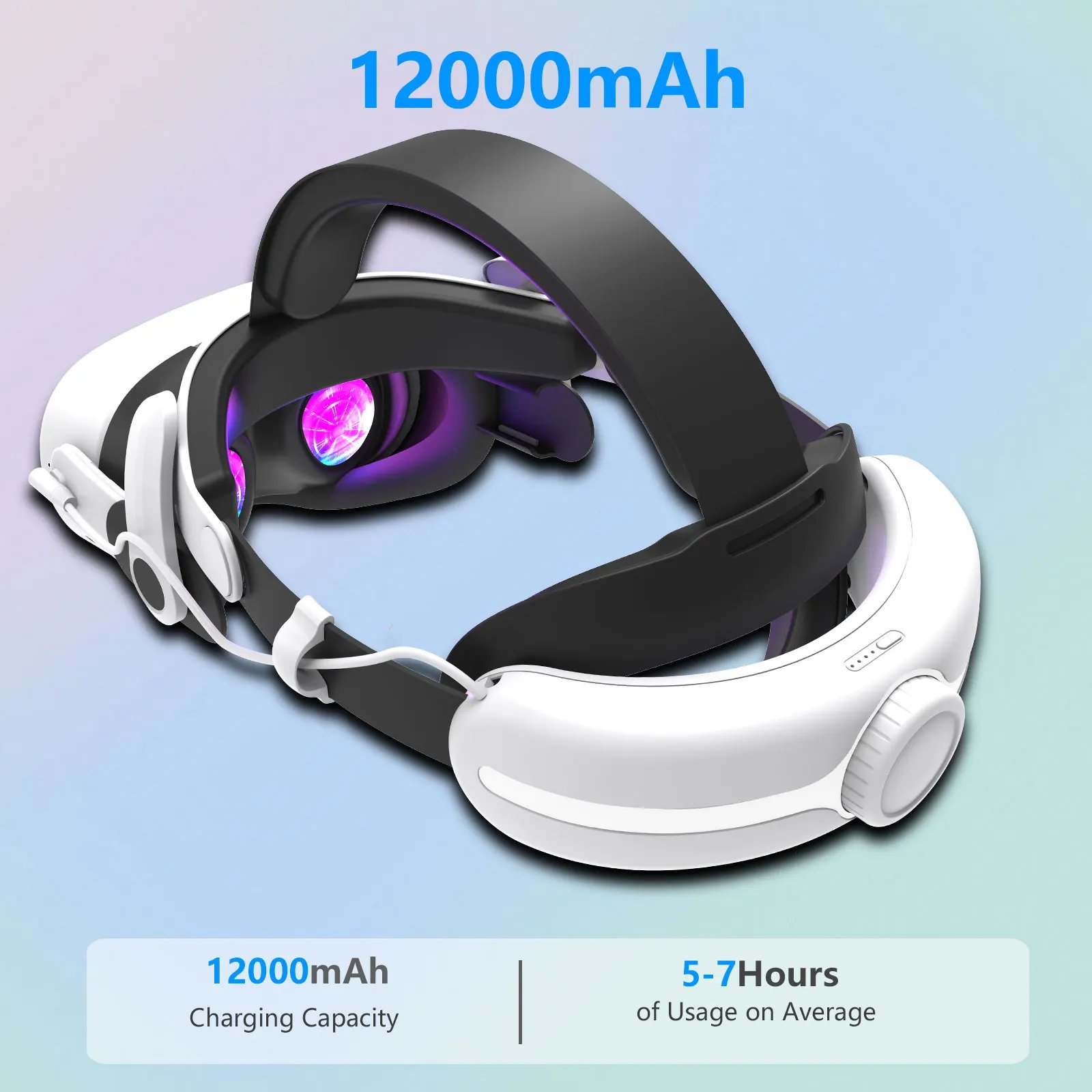 for Oculus/Meta Quest 3/3s  12000mAh Battery head strap VR Accessory  Extended Playtime Adjustable Comfort Design