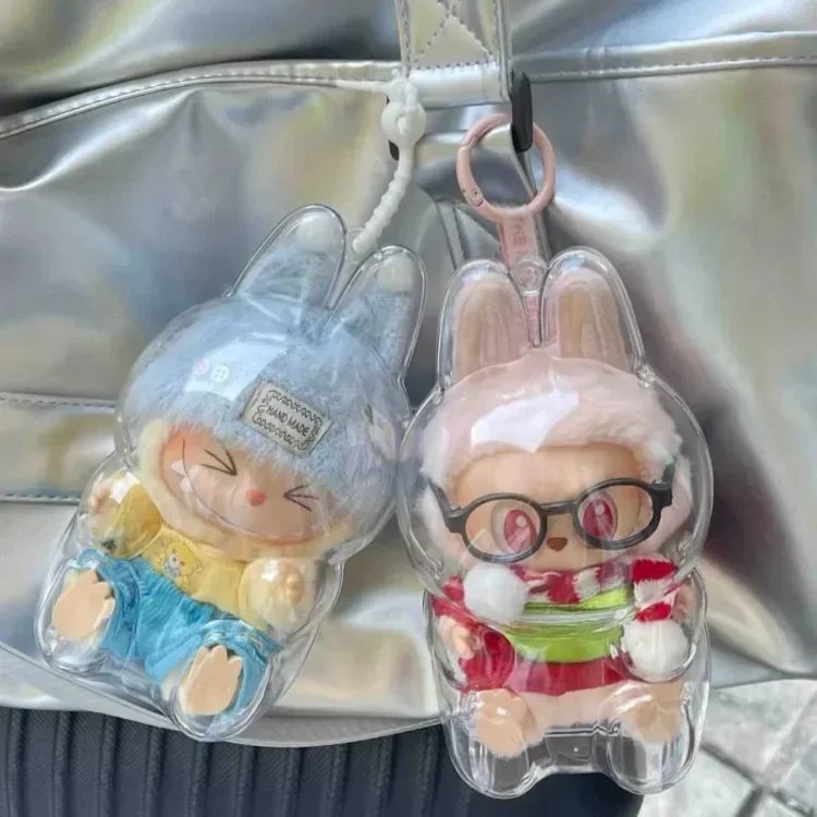 Labubu Transparent Protective Cover Stuffed Toys Cover Cute Elf Plushie Display Bag Mini Portable Storage Box