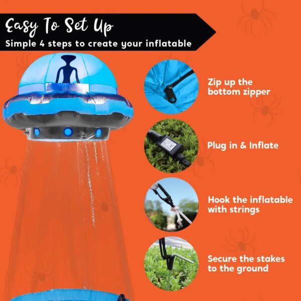 Joyfy 9 ft Halloween Inflatable UFO Alien Decoration for Halloween Decoration with Built-in LED Blow Up Yard Lawn Decoration - Image 2