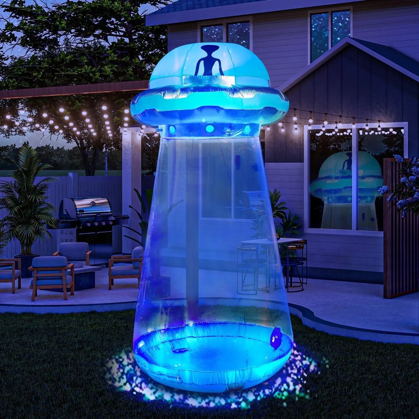 Joyfy 9 ft Halloween Inflatable UFO Alien Decoration for Halloween Decoration with Built-in LED Blow Up Yard Lawn Decoration