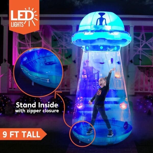 Joyfy 9 ft Halloween Inflatable UFO Alien Decoration for Halloween Decoration with Built-in LED Blow Up Yard Lawn Decoration - Image 3