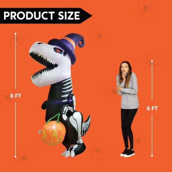 Joyfy 8 FT Halloween Inflatable Skeleton Dinosaur with Build-in LEDs Pumpkin for Halloween Outdoor Blow up Yard Decorations - Image 6