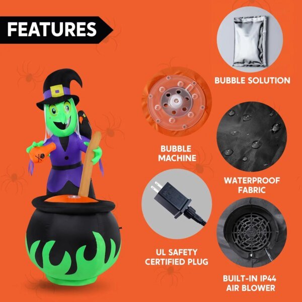 JOYFY 6 FT Halloween Witch Inflatables Outdoor Decorations Cauldron with Bubbling Potion and Light Inflatable Decorations - Image 5