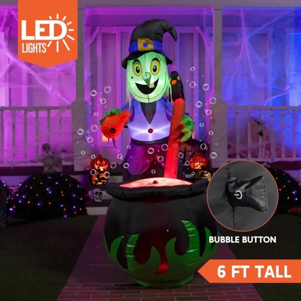 JOYFY 6 FT Halloween Witch Inflatables Outdoor Decorations Cauldron with Bubbling Potion and Light Inflatable Decorations - Image 2