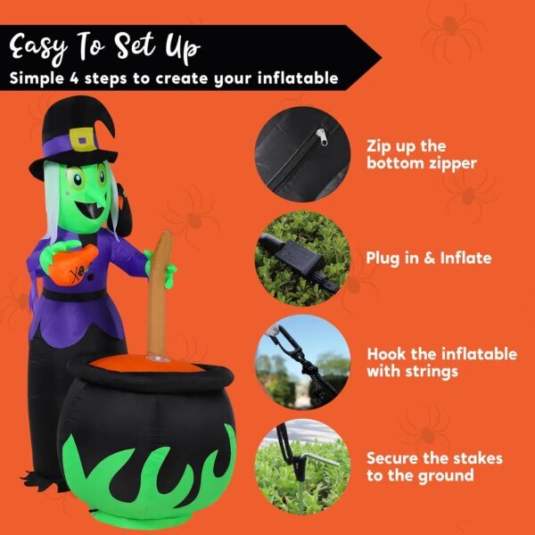 JOYFY 6 FT Halloween Witch Inflatables Outdoor Decorations Cauldron with Bubbling Potion and Light Inflatable Decorations - Image 6